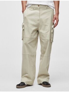 Mode of One Men’s Beige Cargo Pants wide leg cotton canvas flat front waist 30